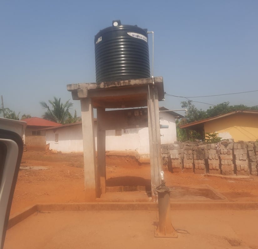Construction of Mechanized borehole fitted with electric pump and overhead water tank at Ahyiresu
