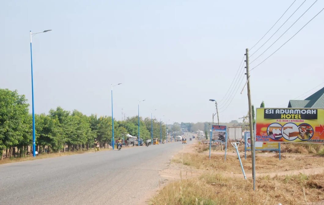 Installation of Silver Poles Streetlights at Atebubu